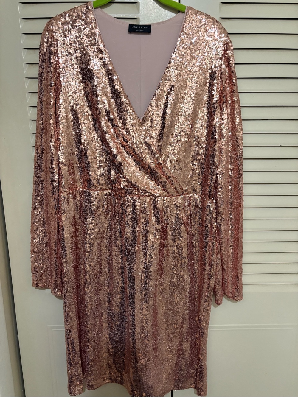 Lane Bryant rose gold sequined wrap dress
